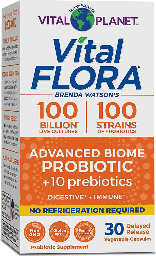 Vital Planet - Vital Flora 100/100 Shelf Stable Advanced Biome Probiotic 30 Capsules