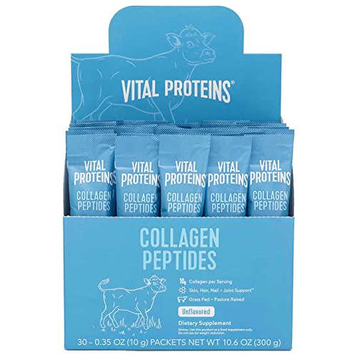 Vital Proteins Collagen Peptides Powder Supplement (Type I, III) Travel Packs, Hydrolyzed Collagen for Skin Hair Nail Joint - Dairy and Gluten Free - 10g per Serving - Unflavored 30 ct per Box