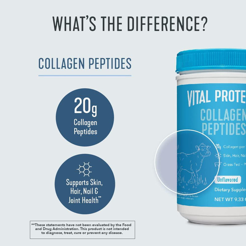 Vital Proteins Collagen Peptides Powder, 9.33 oz, pack of 1, Promotes Hair, Nail, Skin, Bone and Joint Health, Unflavored