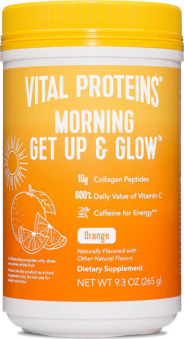Vital Proteins Morning Get Up and Glow Collagen Peptides Powder Supplement, 90mg of Caffeine for Energy Plus Vitamin C, Biotin and Hyaluronic Acid - 9.3oz