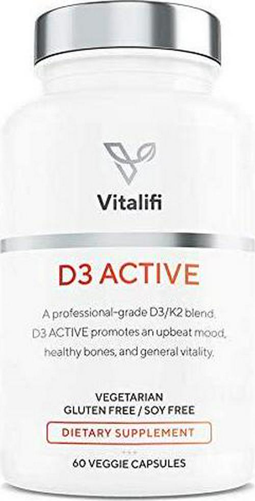 Vitalifi Vitamin D3 Active with Vitamin K2 MK7 (MenaQ7) - Clinically Proven Dosages to Support Healthy Brain, Cardiovascular Health, Balanced Inflammatory Response and Superior Calcium Absorption