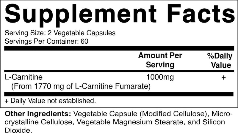 Vitamatic L-Carnitine Fumarate 1000 mg - 120 Vegetable Capsules