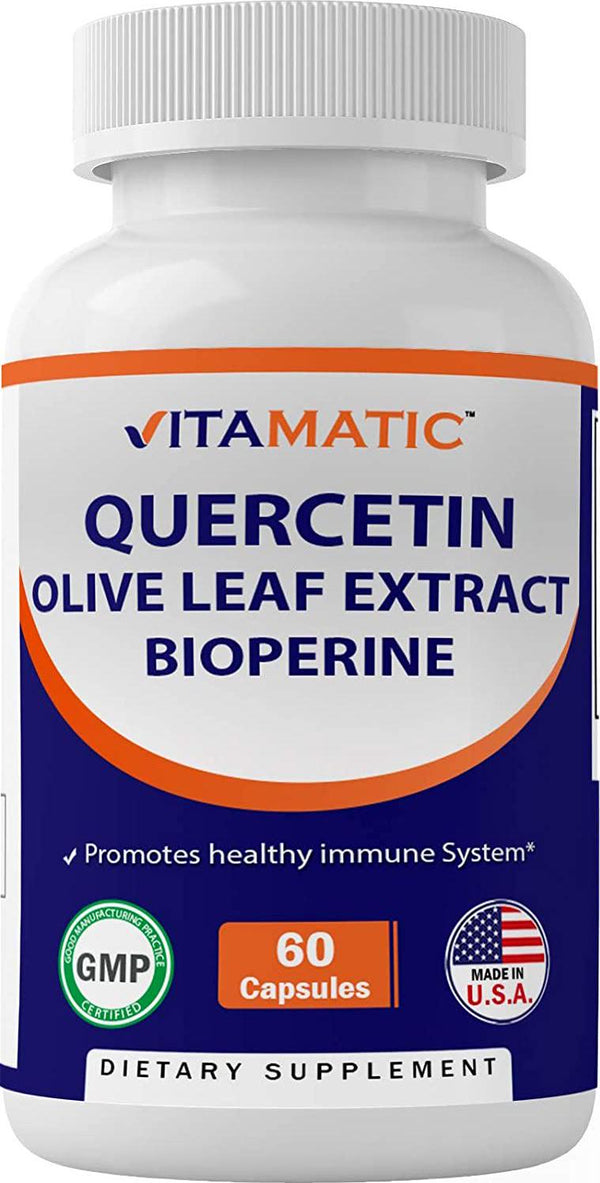 Vitamatic Quercetin, Olive Leaf Extract, with Bioperine for Greater Absorption, Immune Support - 910 mg, 60 Capsules