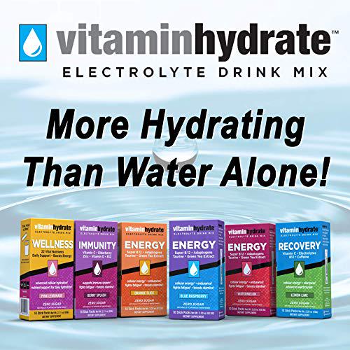 VitaminHydrate, Hydration Powder, Electrolyte Supplement Drink Mix, Single Serving, Berry Splash, Zero Sugar, 10 Count