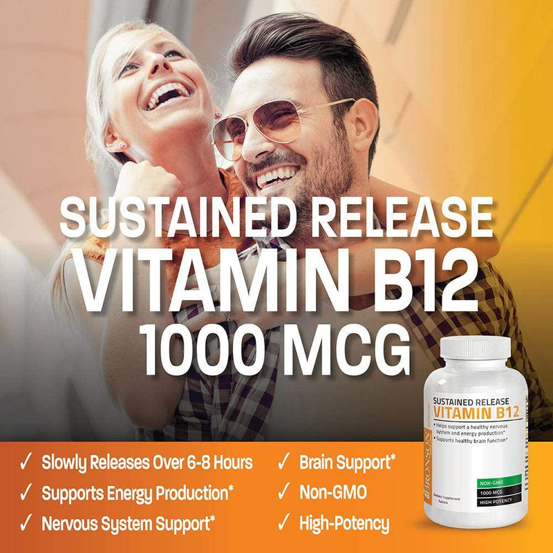 Vitamin B12 1000 Mcg (B12 Vitamin As Cyanocobalamin) Sustained Release Premium Non GMO Tablets - Supports Nervous System, Healthy Brain Function and Energy Production 100 Count