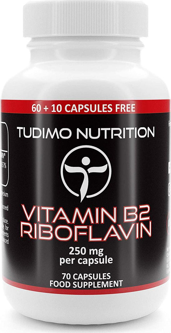 ★ Vitamin B2 Riboflavin ★ 250mg ★ 70 pcs (2+ Month Supply) of Rapidly Disintegrating Capsules, Each with 250 mg of Premium Quality and Pure Riboflavin Powder, by TUDIMO