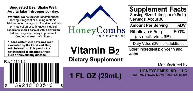 Vitamin B2 (Riboflavin) Drops, B Vitamin Liquid to Support Digestion, Blood Cells and Nervous System, Liquid Vitamins for Hair, Skin and Nails, Alcohol-Free, Non-GMO Riboflavin Extract, 1 Fl Oz.