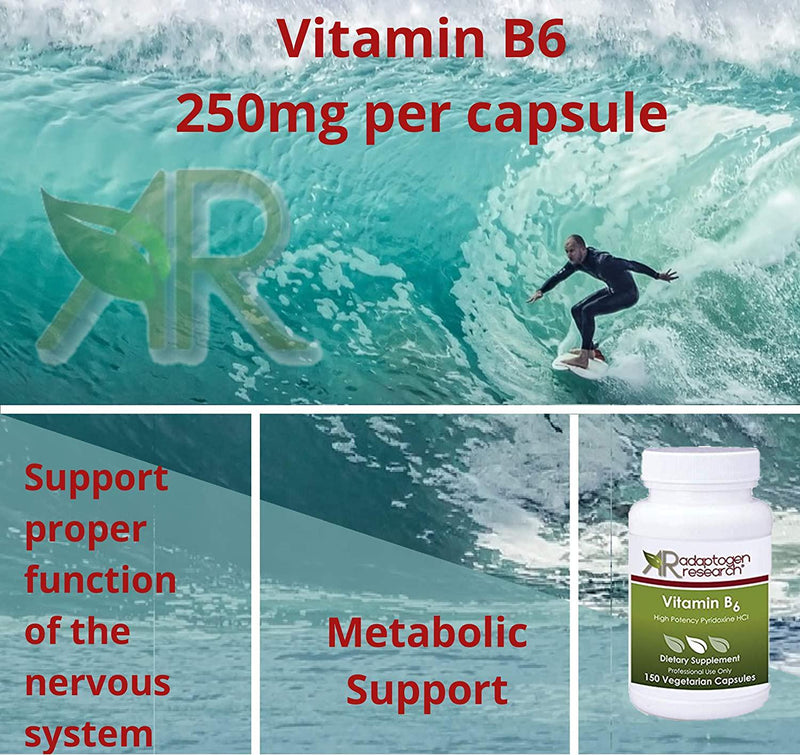 Vitamin B6 | High Potency Pyridoxine HCL | B-6-250 mg | Supports Energy Production, Metabolism and Normal Nervous System Function*| 150 Vegetarian Capsules
