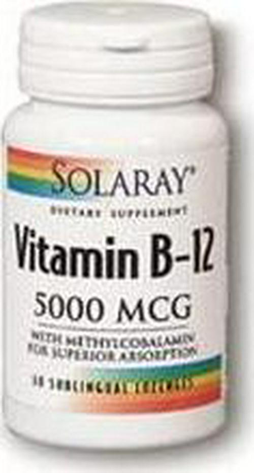 Vitamin B-12 Sublingual Lozenge 5000 mcg 30 Tablets Solaray