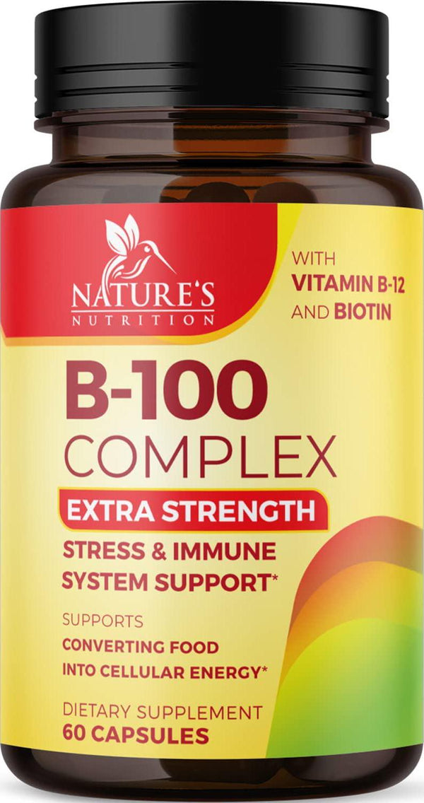 Vitamin B Complex - All B Vitamins Including B12, B1, B2, B3, B5, B6, B7, B9, Folic Acid - Natural Energy Support - High Absorption Vitamin B Supplement - 60 Capsules