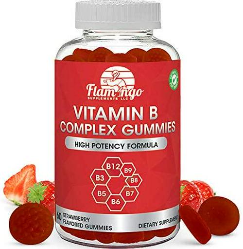 Vitamin B Complex Gummies: Vitamin B12, B7 (Biotin), B6, B3 (Niacin), B5, B6, B8, B9 (Folate). Supports Prenatal- Vegan Diet- Older Adults - Hair Skin Nails - Energy - Strawberry- Two Month Supply