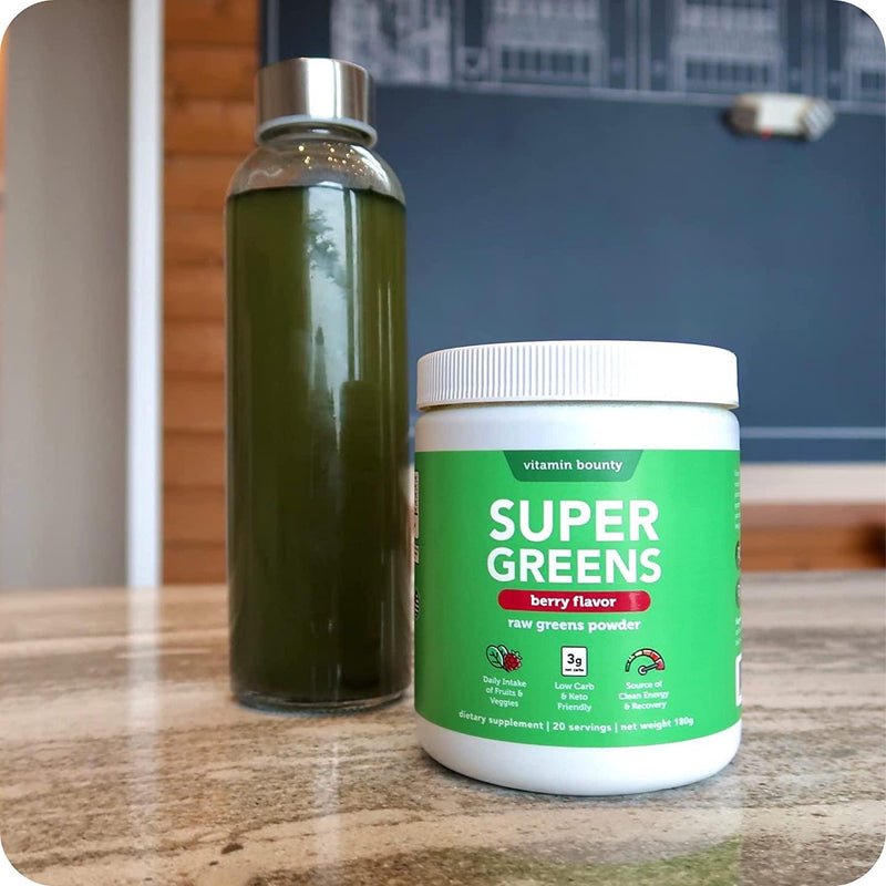 Vitamin Bounty - Greens for Keto - Berry Flavor Raw Greens Powder - only 3g net Carbs per Serving - Plant Based Food Fruit and Vegetable Blend