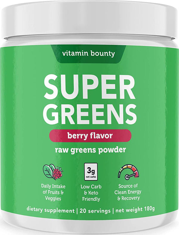 Vitamin Bounty - Greens for Keto - Berry Flavor Raw Greens Powder - only 3g net Carbs per Serving - Plant Based Food Fruit and Vegetable Blend