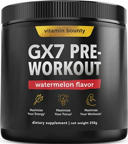 Vitamin Bounty Gx7 Sugar Free Pre Workout Powder, Keto, Energy Supplement with Beta-Alanine, Caffeine, Preworkout for Women and Men, 0g Net Carbs, Non-GMO, Watermelon Flavor, 30 Servings