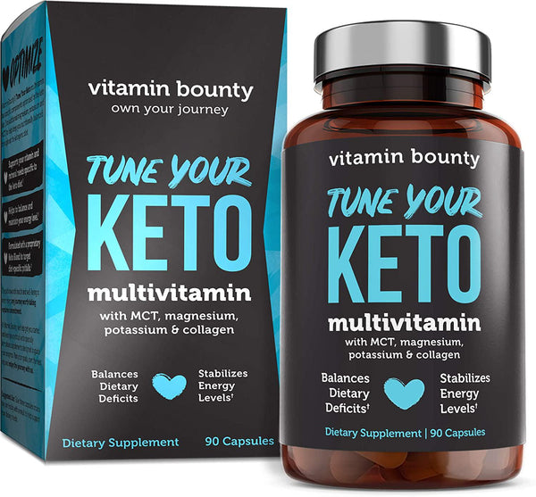 Vitamin Bounty Tune Your Keto Ketogenic Multivitamin + Electrolytes with Vitamin C, Magnesium, Collagen, Potassium, MCT, Daily Vitamins for Women and Men, Energy Support, 90 Capsules