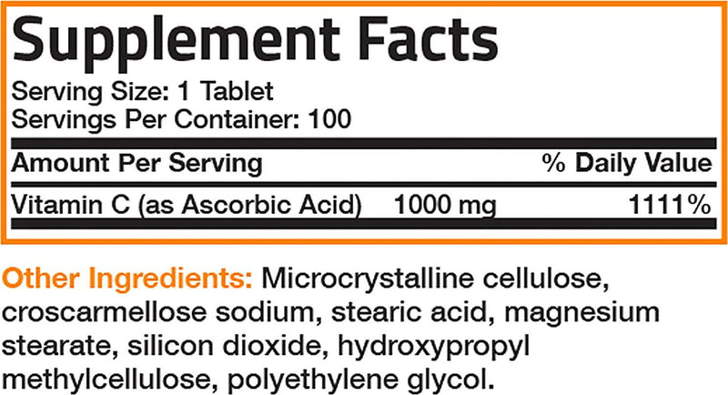 Vitamin C 1000 mg Premium Non-GMO Ascorbic Acid - Maintains Healthy Immune System, Supports Antioxidant Protection - 100 Tablets