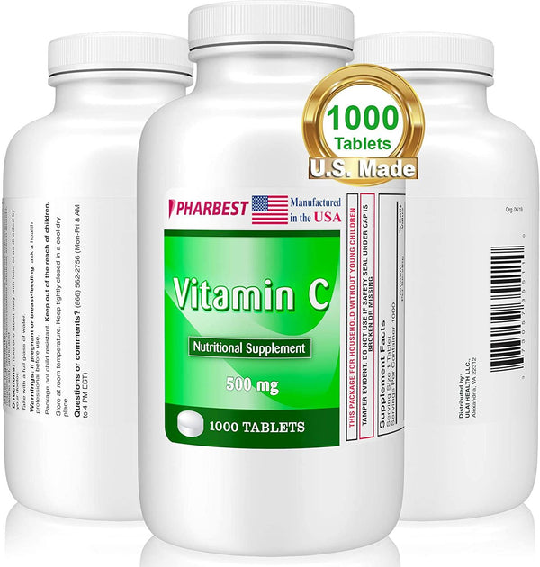 Vitamin C 500mg 1000 Tablets | [Made in USA] Premium Immune System Booster, The Freshest Natural Supplement | Compare to Emergency C, Ester C | Vitamins C Immune Support, Pharbest by Ulai