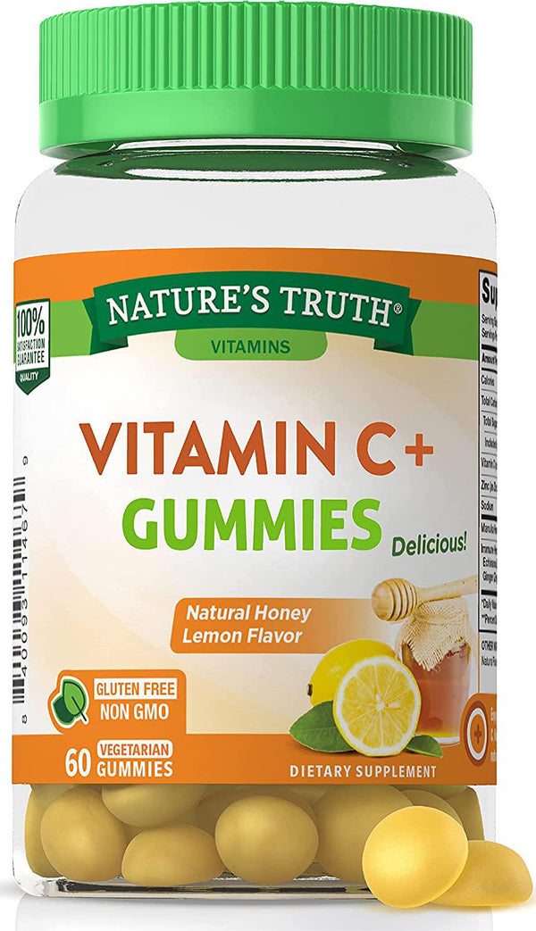 Vitamin C Immune Support Gummies | 60 count | with Zinc and Manuka Honey | Vegetarian, Non GMO and Gluten Free Supplement | Honey Lemon Flavor | By Nature&#039;s Truth