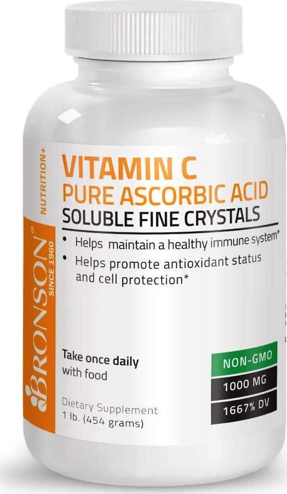 Vitamin C Powder Pure Ascorbic Acid Soluble Fine Non GMO Crystals Promotes Healthy Immune System and Cell Protection Powerful Antioxidant - 1 Pound (16 Ounces)