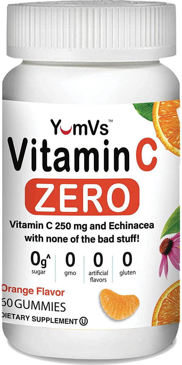 Vitamin C with Echinacea Zero Gummies for Adults by YumVs | Keto Friendly Sugar Free Supplement for Women and Men | 250 mg Vitamin C + Echinacea | Natural Orange Flavor Chewables-70 Count