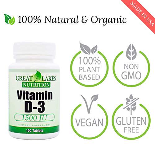 Vitamin D3 1500 IU Supplement | USDA Certified Organic Vitamin D3 Supports Immune Function and Strengthens Healthy Bones | Premium Quality, Vegan Vit D-3 | 100 Easy to Swallow D3 Tablets by GL Nutrition