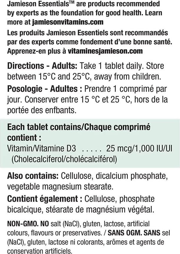 Vitamin D3 1,000 IU Bonus -240 tabs Brand: Jamieson Laboratories