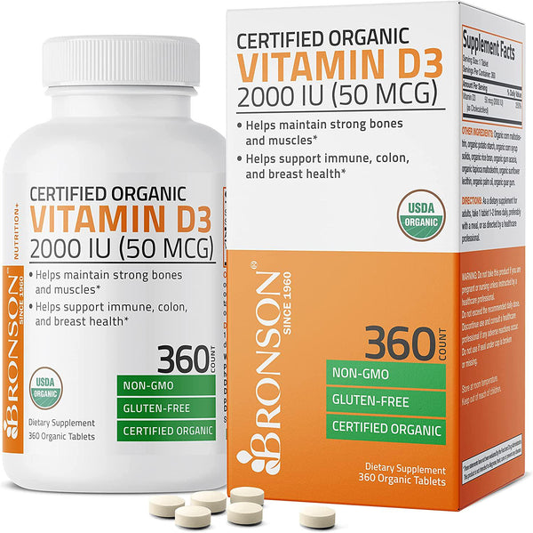 Vitamin D3 2000 IU for Healthy Muscle Function, Bone Health and Immune Support, Organic Vitamin D Supplement, Non-GMO Formula, 360 Tablets