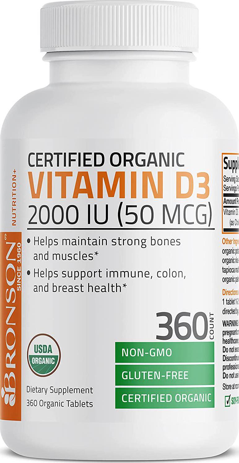 Vitamin D3 2000 IU for Healthy Muscle Function, Bone Health and Immune Support, Organic Vitamin D Supplement, Non-GMO Formula, 360 Tablets