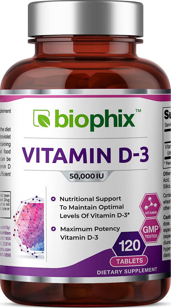 Vitamin D3 50000 IU 120 Tabs - High-Potency | Strong Bones | Immune Health | Support for K-2