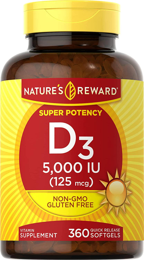 Vitamin D3-5000 IU - 360 Softgels - Non-GMO and Gluten Free Supplement - by Nature&#039;s Reward