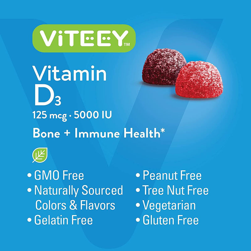 Vitamin D3 Gummies Ultra Strength 125mcg 5000 IU - Bone Health, Immune Health, Joint Muscle Support - Dietary Supplement, Pectin Chewable Gummy - for Adults Teens and Kids - Berry Flavor Jelly Chews