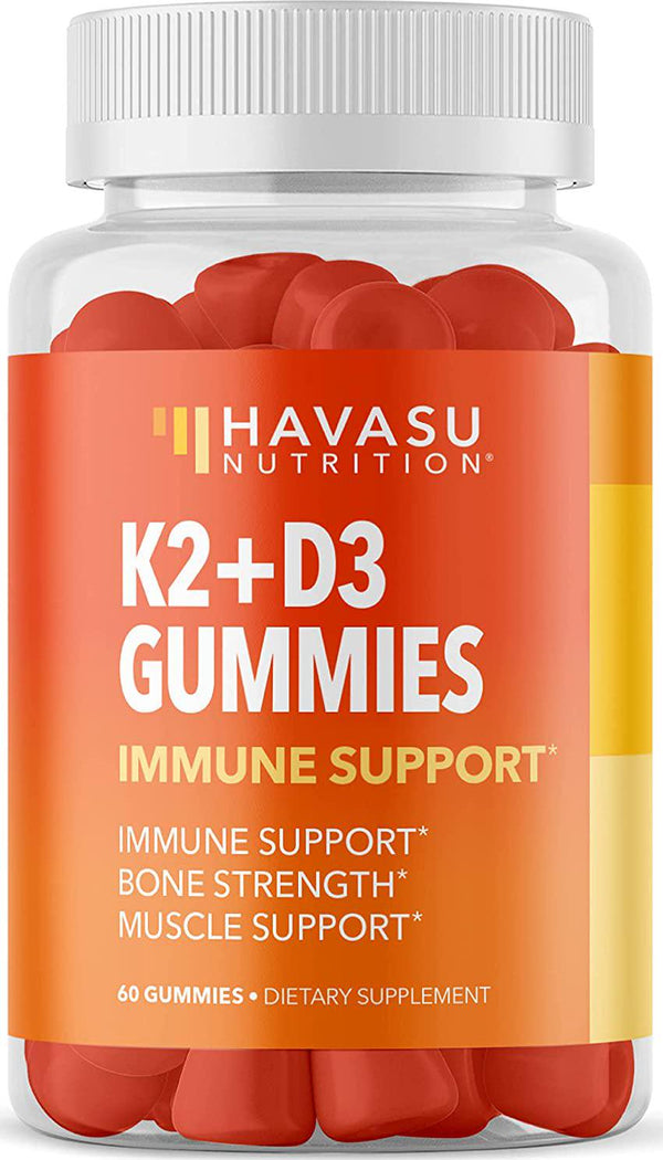 Vitamin D3 K2 Gummies | Plant-Based D3 and 120mcg of Vitamin K2 as MK-4 and MK-7 Blend for Bone and Muscle Support | 60 Raspberry Flavored Vegan and Gluten Free Gummies