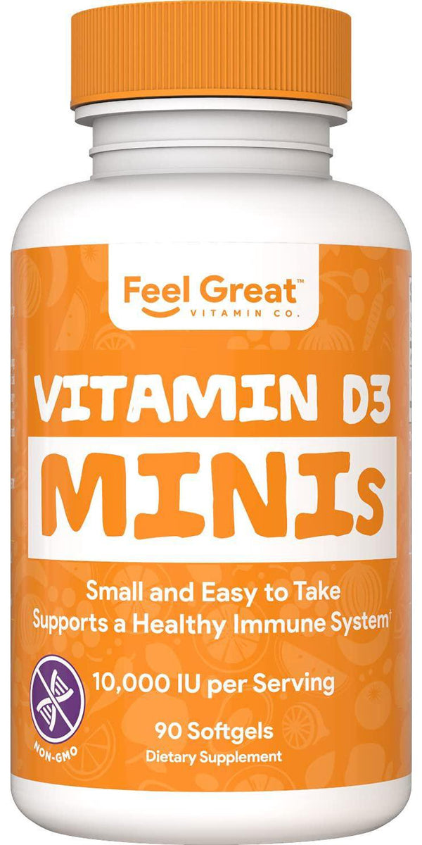 Vitamin D3 Minis (10,000 IU per Serving) by The Feel Great Vitamin Co | Softgel Capsules | Promotes Calcium Absorption | Supports The Immune System* | Made in The USA