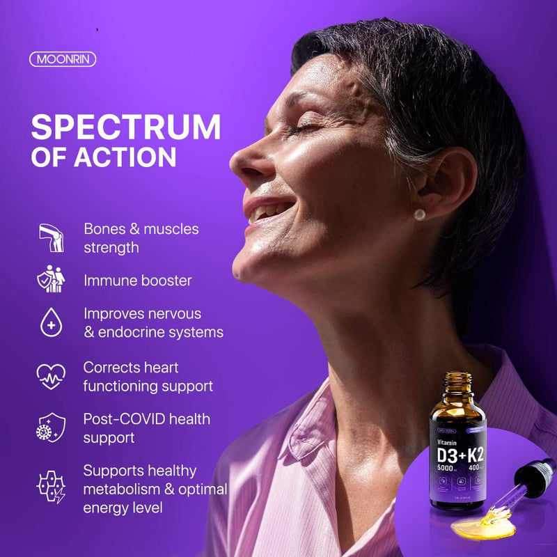 Vitamin D3 and K2 Liquid Drops with Omega 3 and MCT Oil Vitamin D 5000 IU, Vitamin K Both MK-4 and MK-7 Bones, Joints and Heart Health Supplement Rapid Absorption Strawberry Flavor