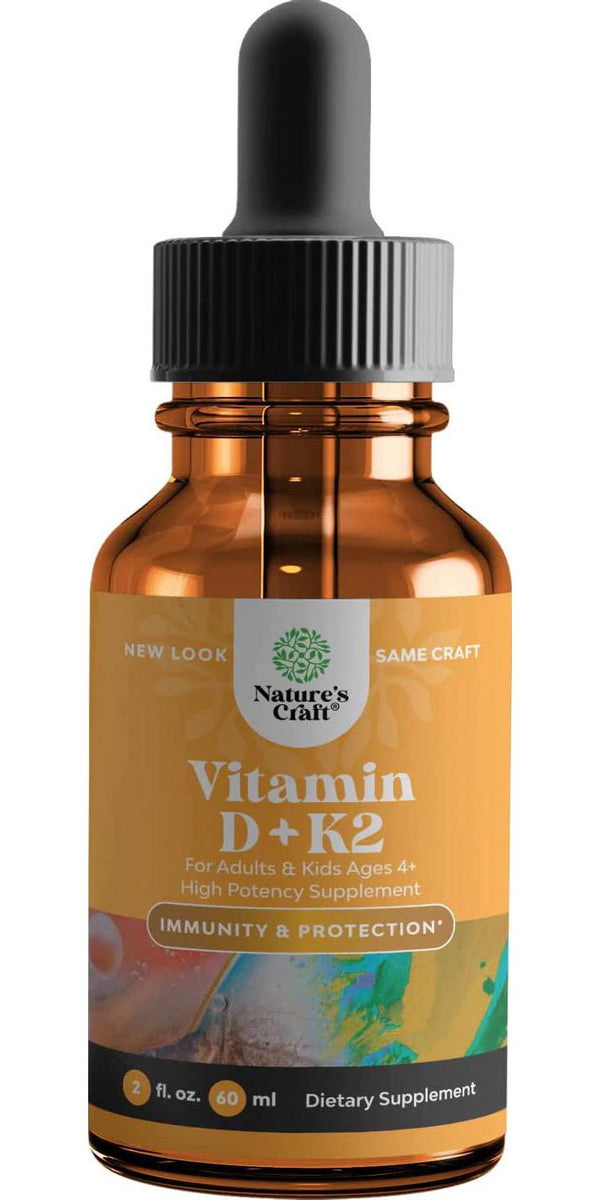 Vitamin D Drops with K-2 Vitamin - Liquid Vitamin D 5000 IU and MK7 K2 Vitamin Supplement for Immune Support and Joint Health - Liquid Vitamin D3 with K2 Vitamin MK7 and MCT Oil for Better Absorption