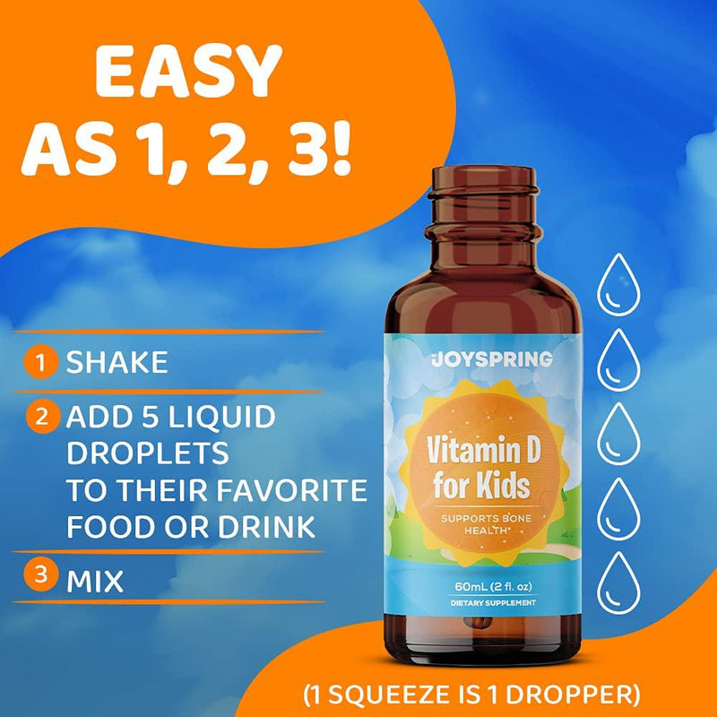 Vitamin D for Kids Drops- Kids Vitamin D3 for Strong Bones - Vitamin D Drops for Toddlers to Support Growth, Bone, and Immune Health - Vitamin D3 for Kids Liquid Vitamin