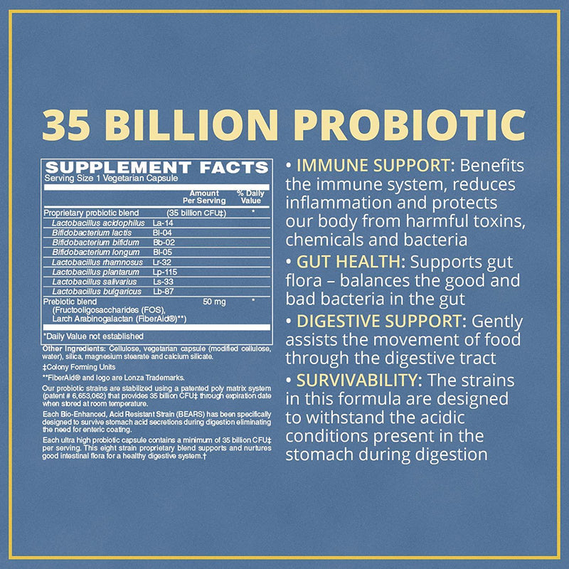Vitamin Discount Center, Probiotic 35 Billion Dietary Supplement with Prebiotic Blend, Gastrointestinal and Immune Health, Shelf Stable, 8 strains, 60 Vegetarian Capsules