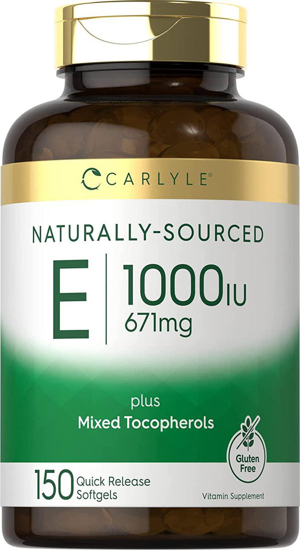 Vitamin E Plus Mixed Tocopherols | 1000 IU (671mg) | 150 Softgels | Non-GMO and Gluten Free Formula | Naturally Sourced Vitamin E Supplement | by Carlyle