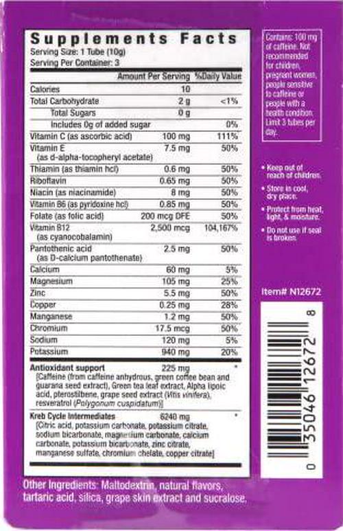 Vitamin Hydrate Ener-G Fizz Tubes, Grape Flavor, Natural Energy, Endurance, Fight Fatigue, Boost Stamina, Super B-12, Vitamin C, Hydration, Electrolytes, (6 Pack), 18 Servings,Purple