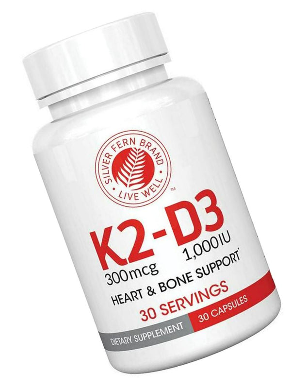 Vitamin K2-D3 Supplement by Silver Fern Brand - Natural, Non-Synthetic - K2-7 as Menaquinone-7 (MK-7) - D3 as cholecalciferol - Bone, Heart and Energy Support (2 Bottles - 60 Capsules - 60 Servings)
