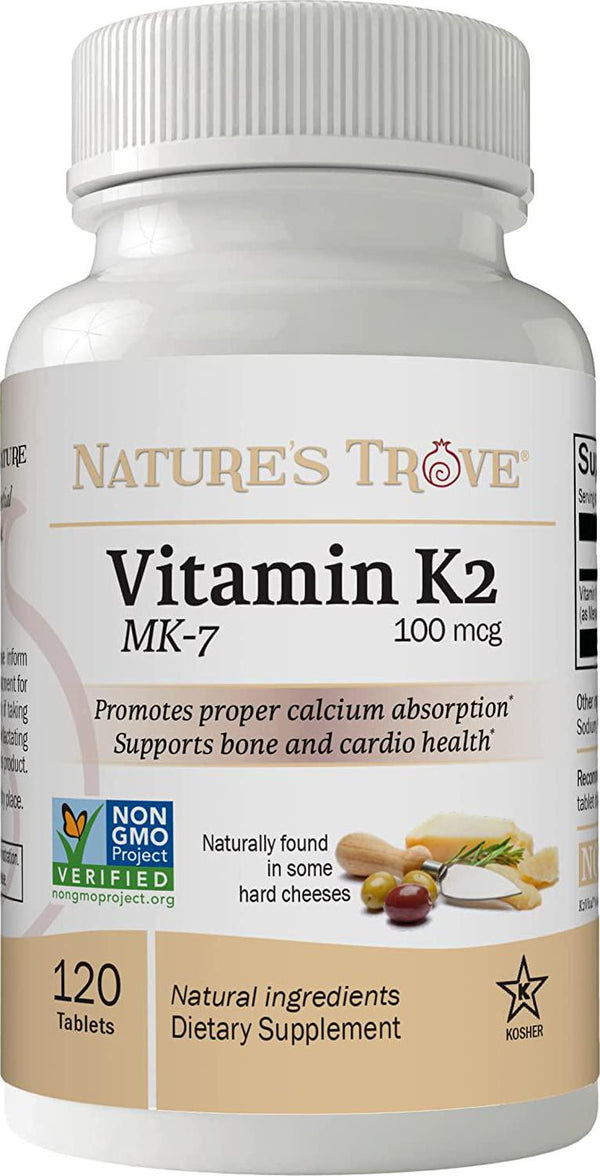 Vitamin K2 MK7 Supplement, 100mcg, 120 Count, Vegan, by Nature s Trove