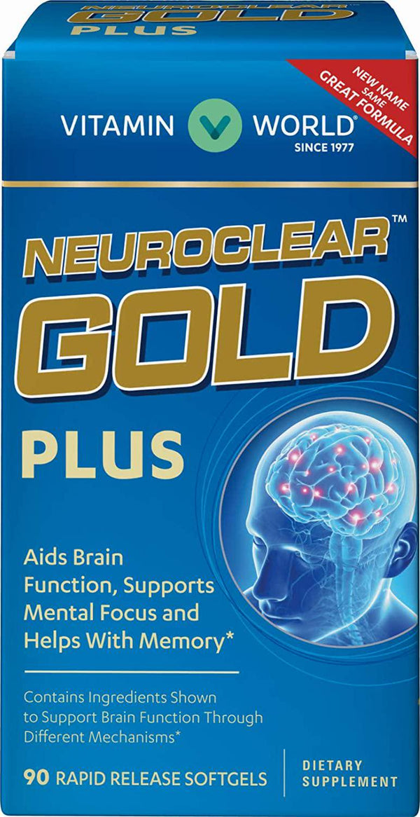 Vitamin World NeuroClear Gold Plus 90 Softgels, Phosphatidylserine, DHA, Ginkgo Biloba, Supports Brain and Mental Focus, Rapid-Release, Gluten Free