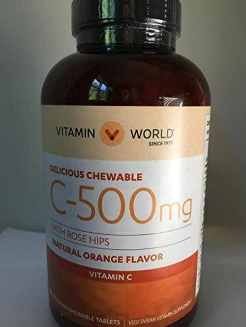 Vitamin World Vitamin C 500 mg with Rose Hips Natural Orange Flavor, 250 Tablets