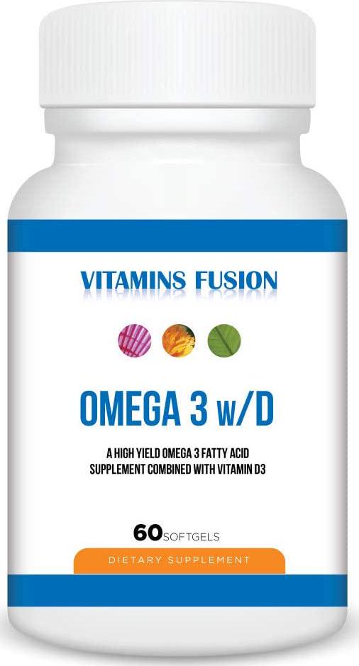 Vitamins Fusion Omega 3 HP-D Omega 3 Fish Oil Supplement, Natural Lemon, 60 Count