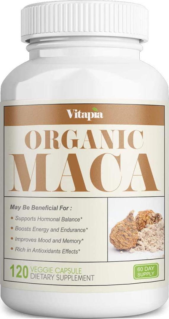 Vitapa Organic Maca Supplement 1000mg - 120 Veggie Capsules - Vegan and Non-GMO - Organic Peruvian Maca Powder - Energy, Performance, Mood, and Balances Hormones