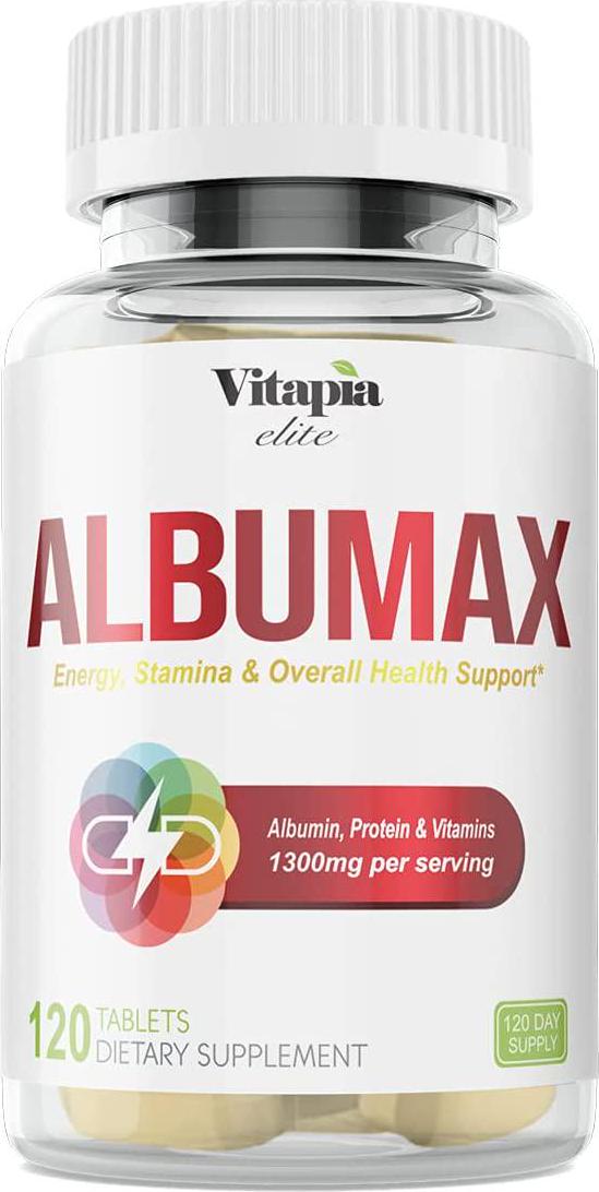 Vitapia Albumax - 1300mg per Serving - Albumin, Protein, L-Arginine and Vitamins - Overall Health Support* - 120 Tablets - 120 Day Supply - Non GMO and Gluten Free