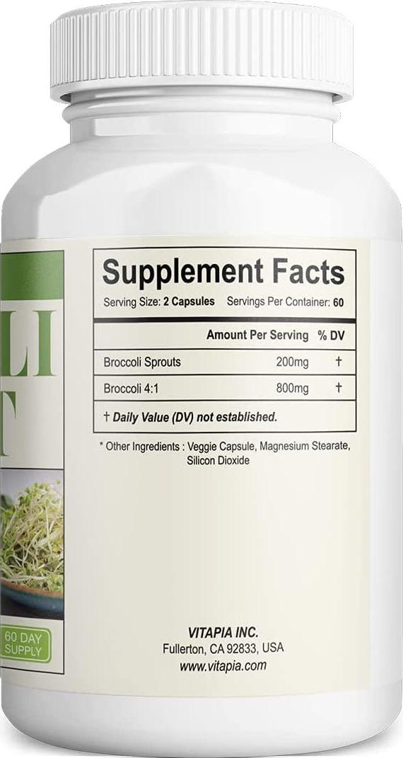 Vitapia Broccoli Sprout 1000mg(4000mg) per Serving - 120 Veggie Capsules - Vegan and Non-GMO - Broccoli Sprout 4:1 Extract - Supports Healthy Detoxification, Anti-Inflammatory, Antioxidant