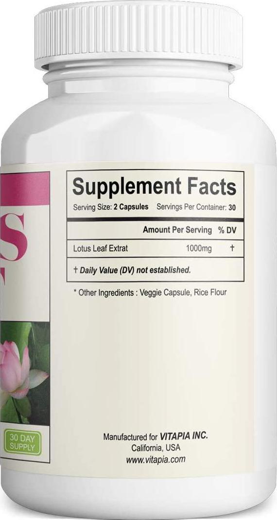 Vitapia Lotus Leaf 1000mg per Serving - 60 Veggie Capsules - Vegan and Non-GMO - Support Blood Sugar Levels, Cholesterol Levels, Liver Health, Digestive Health, Anti-inflammatory*