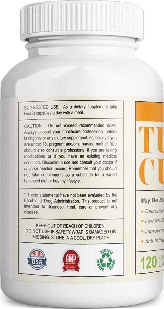Vitapia Organic Turmeric Curcumin Supplement 1000mg - 120 Veggie Capsules - Vegan and Non-GMO - Curcumin Pills for Anti-Inflammatory Effects, Joint Support, Brain Health Support
