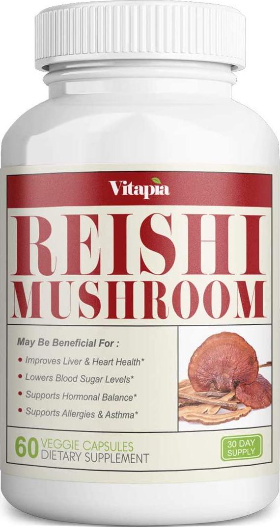 Vitapia Reishi Mushroom 1500mg per Serving - 60 Veggie Capsules - Vegan and Non-GMO - Supports a Healthy Heart, Cardiovascular System, Blood Sugar Levels and Balances Hormones